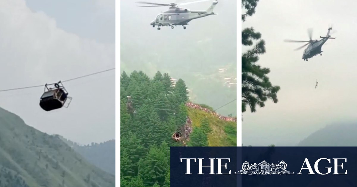 Two children pulled from Pakistan cable car as helicopter rescue halted