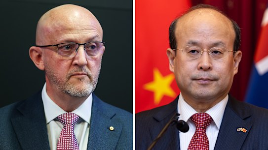 ASIO Director-General Mike Burgess and Chinese ambassador to Australia Xiao Qian