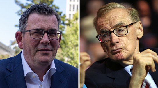Former Victorian premier Daniel Andrews and former NSW premier and federal foreign affairs minister Bob Carr.