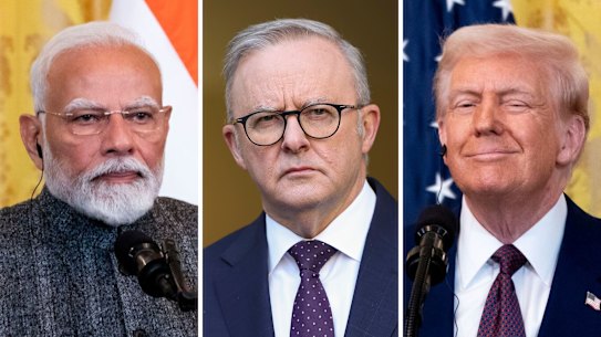 Indian Prime Minister Narendra Modi, Australian Prime Minister Anthony Albanese, and US President Donald Trump.