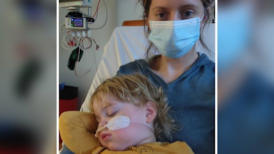 Perth mother Yvonne Ardley in hospital with her son. 