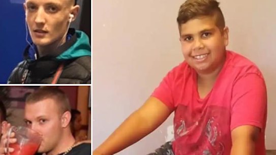 Jack Brearley (top) and Brodie Palmer (bottom) have been found guilty of murdering 15-year-old schoolboy Cassius Turvey (main). Pictures: Supplied