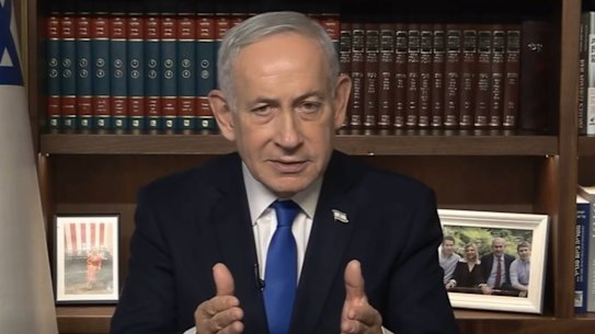 Il primo ministro israeliano Benjamin Netanyahu in un videomessaggio sul cessate il fuoco con il Libano.