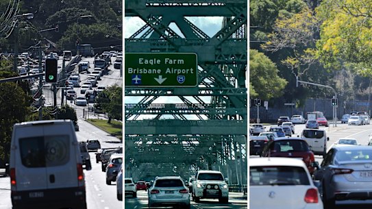 Kelvin Grove Road, Story Bridge and Coronation Drive in Brisbane.