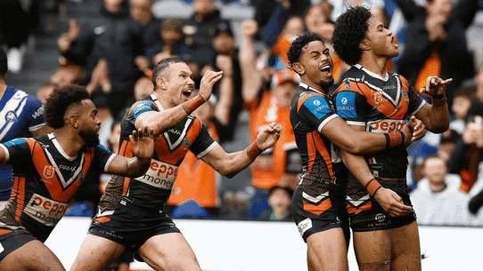 Samuela Fainu makes the offensive signal after scoring