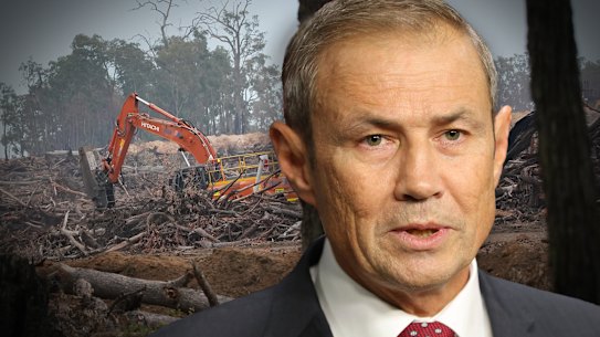 WA Premier Roger Cook, Alcoa chief executive Roy Harvey, mining Perth jarrah forests. Pictures: Supplied