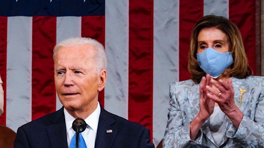 He might be the President, but Joe Biden know who’s in charge - Kamala Harris (back left) and Nancy Pelosi.
