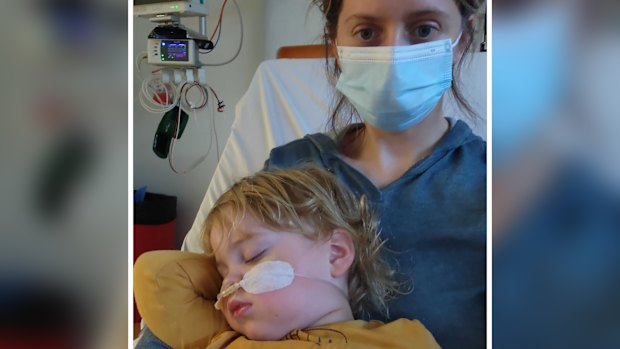 Perth mother Yvonne Ardley in hospital with her son. 