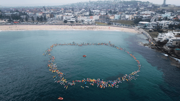 Mourners paddled out to remember Nico Antic.