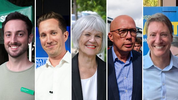 From left: Stephen Bates (Brisbane MP), Max Chandler-Mather (Griffith MP), Elizabeth Watson-Brown (Ryan MP), Peter Dutton (Dickson MP), Ross Vasta (Bonner MP).