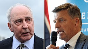 Former prime minister Paul Keating and Opposition Leader Angus Taylor.