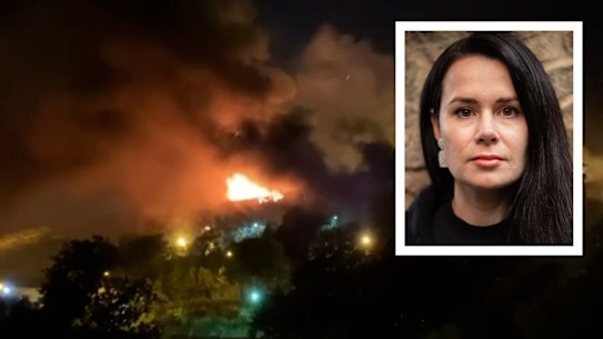 Kylie Moore-Gilbert (inset) watched the prison that held her for 804 days become the burning epicentre of Iran’s civil unrest on Sunday. 16x9