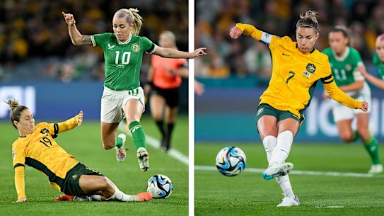 Matildas in action: Katrina Gorry and Steph Catley