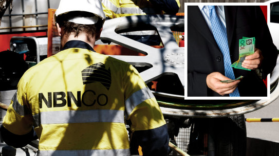 Labor said NBN technicians did back-breaking dirty work while “executives wallow in $77 million in bonuses”.