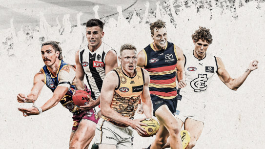 Joe Daniher, Nick, James Sicily, Jordan Dawson and Charlie Curnow make the mid-year All-Australian team.