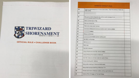 Shore School in North Sydney has alerted police to a crime-filled rampage being planned by year 12s, with a leaked document prepared by students detailing how assaults, trespassing, drug-taking and other challenges would earn points as part of a scavenger hunt.