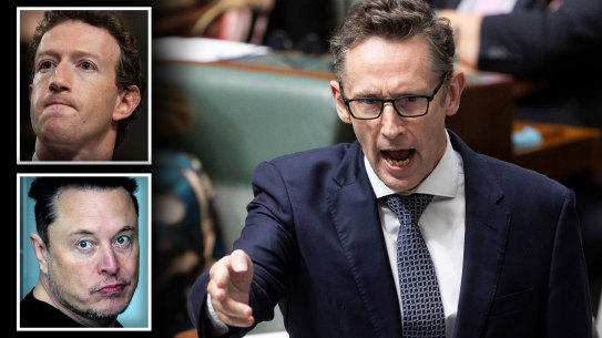 Assistant Treasurer Stephen Jones, Facebook owner Mark Zuckerberg and X owner Elon Musk.