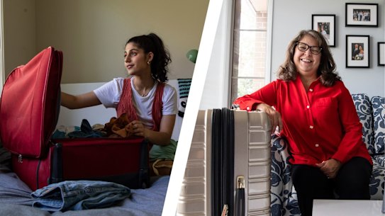 Ava Madon at her grandparents home.  She has been separated from her partner Tahir in Singapore even though partners are meant to be exempt from the travel ban. She has tickets to fly to Singapore to see him on Monday.  29th October 2021 Photo Louise Kennerley 
 SUN HERALD
Cyndi Laird at her Kellyville Ridge home. Cyndi will be travelling to the US on Nov 3 to see her son and granddaughters, one of whom she is yet to meet. 29th October 2021 Photo Louise Kennerley SUN HERALD
