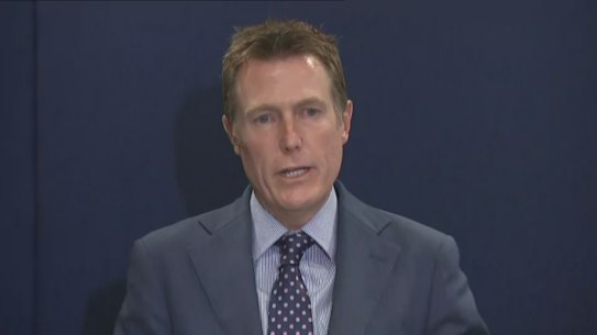 Attorney-General Christian Porter speaking at a press conference on Wednesday.