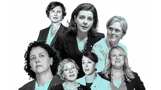 Teal independent MPs composite index image. Monique Ryan, Kate Chaney, Zali Steggall, Allegra Spender, Sophie Scamps, Zoe Daniel and Kylea Tink.