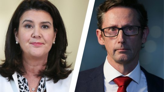 Composite - Minister for Superannuation, Financial Services and the Digital Economy and Minister for Women’s Economic Security Jane Hume during a doorstop interview at Parliament House in Canberra on  Wednesday 26 May 2021. fedpol Photo: Alex Ellinghausen
Shadow Assistant Treasurer Stephen Jones addresses the media during a doorstop interview at Parliament House in Canberra on  Tuesday 8 September 2020. fedpol Photo: Alex Ellinghausen