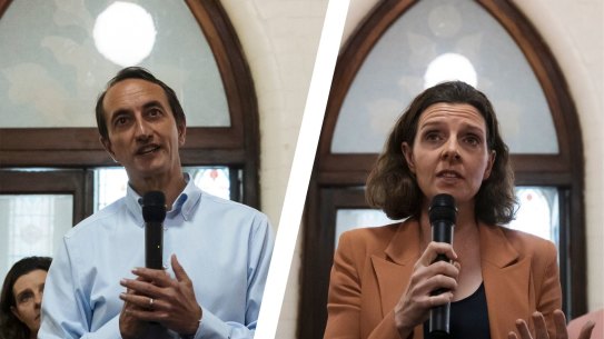 composite - Candidate for the seat of Wentworth Dave Sharma attends a Meet the Candidates Event at Paddington Anglian Church.  30 April, 2022. Photo: Brook Mitchell
A Meet the Candidates Event at Paddington Anglian Church.  Candidates for the seat of Wentworth Allegra Spender, Dave Sharma, David Shoebridge (filling in for Dominic Kanak),  Tim Murray, Daniel Lewkovitz and Natalie Dumer faced questions from a packed audience. 30 April, 2022. Photo: Brook Mitchell