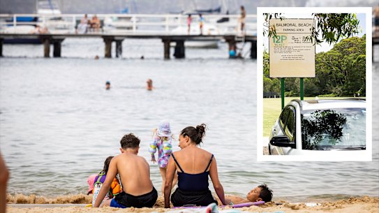 Families enjoy Balmoral Beach, where casual parking can cost $10 an hour, on Wednesday.