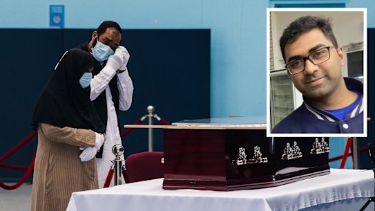 Funeral of international student Ayaz Younus from Pakistan who drowned on Wednesday 24th March during heavy flooding in Glenorie. Ayaz’s parents Muhammad Younus and Maqsooda Bibi were given a special exemption to travel to Australia and briefly attend their sons funeral during quarantine at Baitul Huda Mosque in Marsden Park followed by his burial at Riverstone Cemetery. 