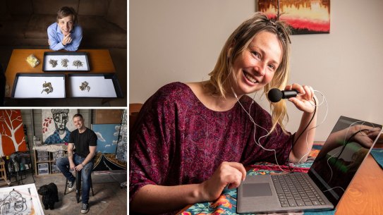 Composite - Kate Reynold’s voice over acting side hustle has increased her income and maternity leave duration
4th August 2023
Photo: Steven Siewert
The Sydney Morning Herald. Silkworm seller Taylor Battistella and his silkworms. Pic Simon Schluter 4 August 2023

NEWS: Teacher Sam Patterson-Smith’s side hustle of selling sculptures and paintings has become so lucrative it’s now his main source of income. August 3, 2023. Photo: Wolter Peeters, The Sydney Morning Herald.
