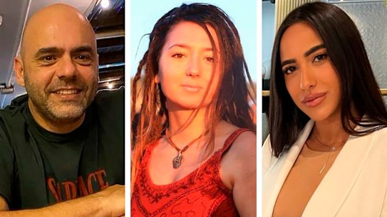 his combo from photos provided by Hostages Families Forum Headquarters shows from left, Itzik Gelernter, Shani Louk and Amit Buskila. The Israeli military said Friday, May 17, 2024, its troops in Gaza found the bodies of the three Israeli hostages killed by Hamas during its Oct. 7, 2023 attack, including German-Israeli Shani Louk.(Hostages Families Forum Headquarters via AP)