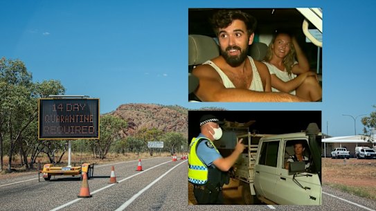 Travellers line up at the WA border waiting for the interstate border to reopen. 