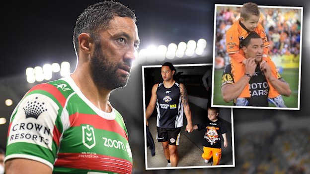 Benji Marshall with then five-year-old Lleyton Giles during the 2010 season.