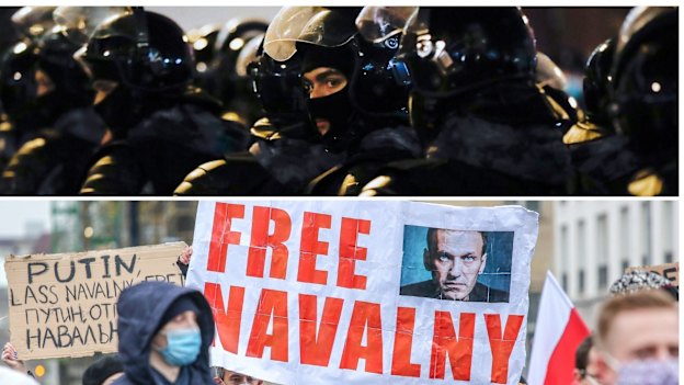 Russian police flood the streets after the jailing of Alexei Navalny prompted widespread protests.