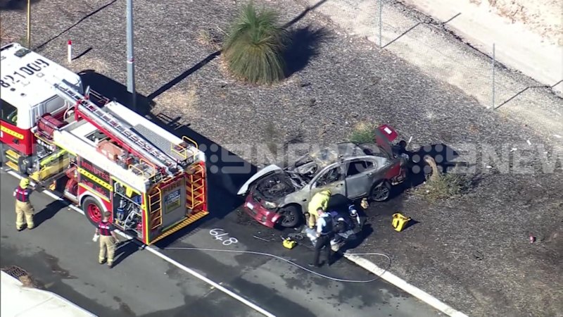 Man rushed to hospital after fiery end to police pursuit