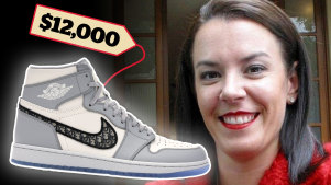 Sydney fraudster Melissa Caddick with one of the Christian Dior running shoes that retails for around $12,000.