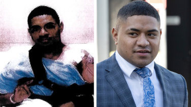 Manase Fainu after shoulder surgery and outside his District Court trial.