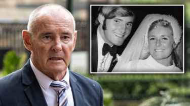Chris Dawson during his trial. Inset: Chris and Lynette Dawson on their wedding day in 1970.