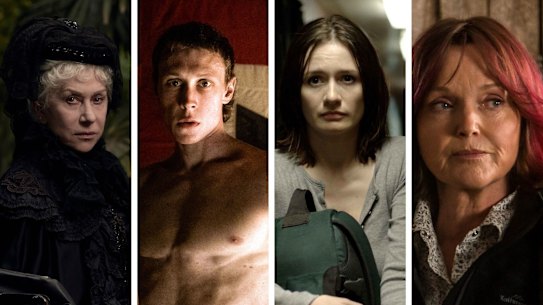 Composite of British actors in Australian films - Helen Mirren, Emily Mortimer, George Mackay and Miranda Richardson