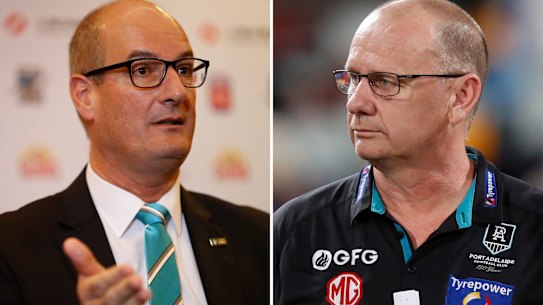Port Adelaide president David Koch and coach Ken Hinkley.