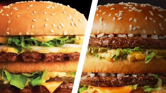 The Big Mac-Jack Smackdown: Hungry Jack's' Big Jack, left, and McDonald's' Big Mac. 