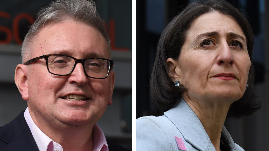 Don Harwin, left, resigned after photos showed he visited his holiday home on the Central Coast. The scandal exposed the Gladys Berejiklian to accusations of being weak.