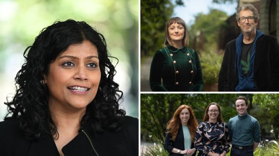 The new kingmakers. Clockwise from left: Greens leader Samantha Ratnam, Legalise Cannabis MPs David Ettershank and Rachel Payne, and upper house Greens MPs Sarah Mansfield, Katherine Copsey and Avi Puglielli.