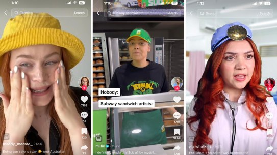 Australian TikTok stars Maddy MacRae, Millie Ford and Ella Watkins in paid partnership videos.