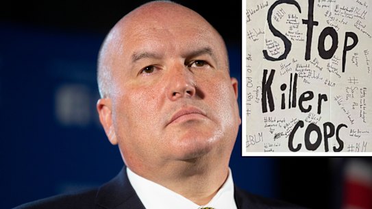 David Elliot and, inset, one of the posters..