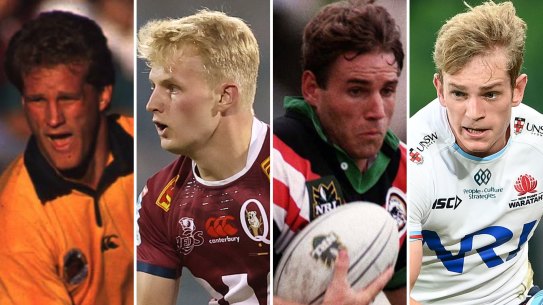 Fathers and sons: Michael and Tom Lynagh, and Peter and Max Jorgensen.