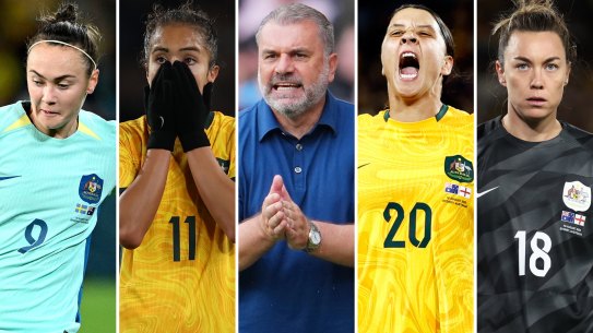 Caitlin Foord, Mary Fowler, Ange Postecoglou, Sam Kerr and Mackenzie Arnold.