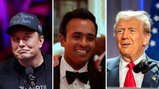 Elon Musk, Vivek Ramaswamy and Donald Trump. 