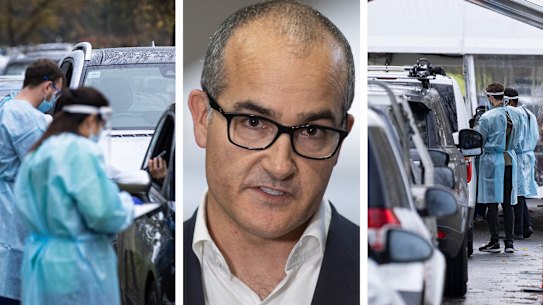 James Merlino and COVID testing composite.