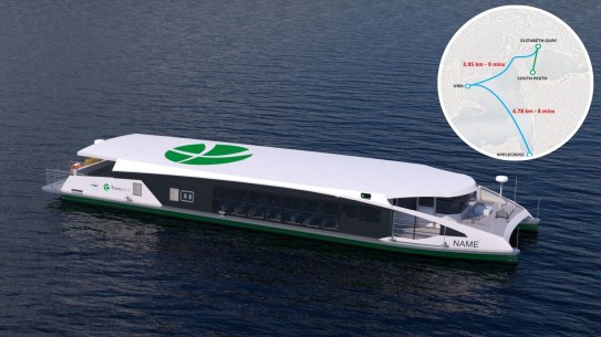 The proposed stage 1 route for the Perth ferry network expansion. 