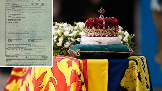 Queen’s death certificate and coffin.